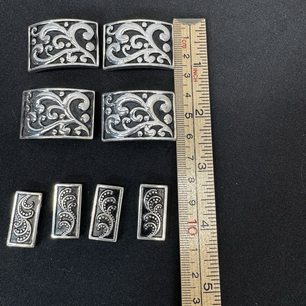 Vintage Silver Tone & Black Deco Scroll‎ Silver Panel LINK Bracelet Pieces - Picture 3 of 6
